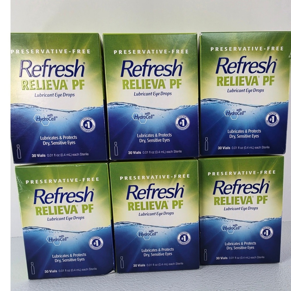 6pk Refresh Relieva PF Lubricant Eye Drops Preservative-Free 180 Vials Exp 11/27